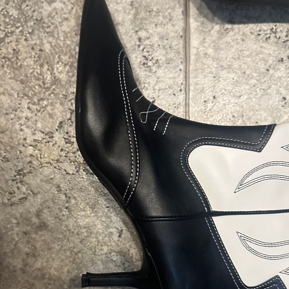 INC International Concepts Black and Cream Heeled Boots - Picture 4 of 5